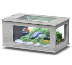 AQUATLANTIS AquaTable Chêne Blanc 100 X 63 Cm Aquarium 177 L Type Table Basse Tout équipé