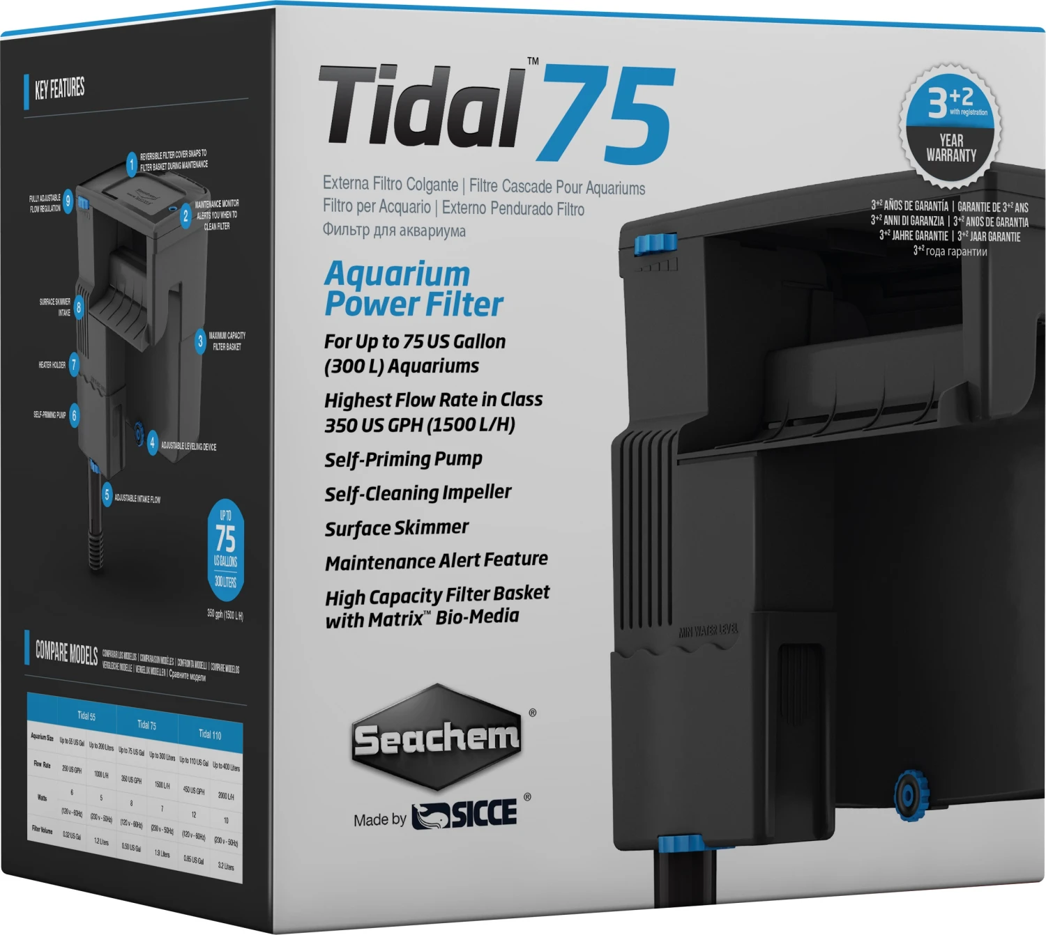 SEACHEM Tidal 75 Filtre Suspendu 1500 L/h Pour Aquarium Jusqu'à 300 L 1 SEACHEM Tidal 75 Filtre Suspendu 1500 L/h Pour Aquarium Jusqu'à 300 L